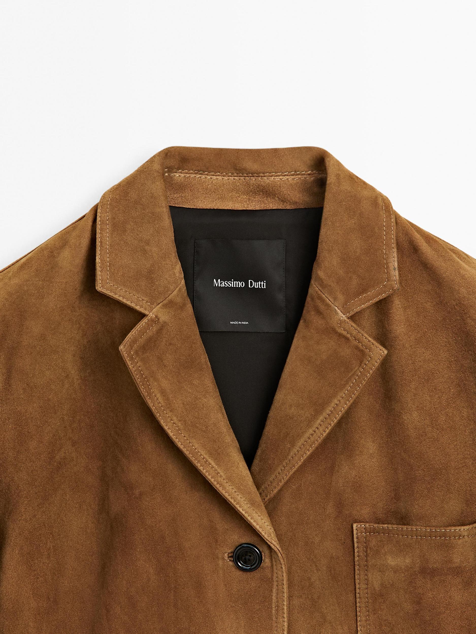 Suede leather blazer with pockets Product Image