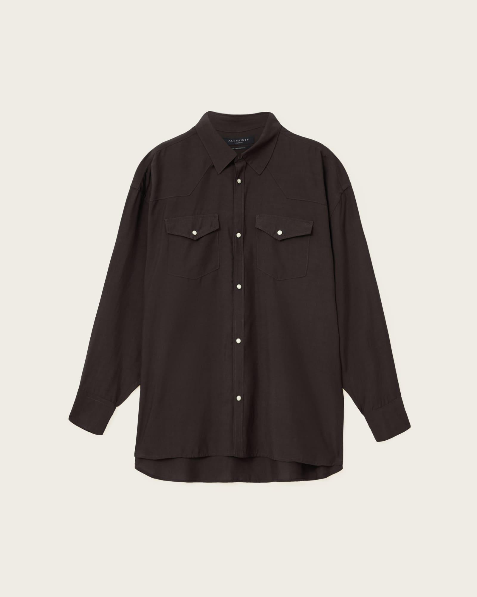 Pickett Oversized Long Sleeve Shirt Brown | ALLSAINTS US Product Image