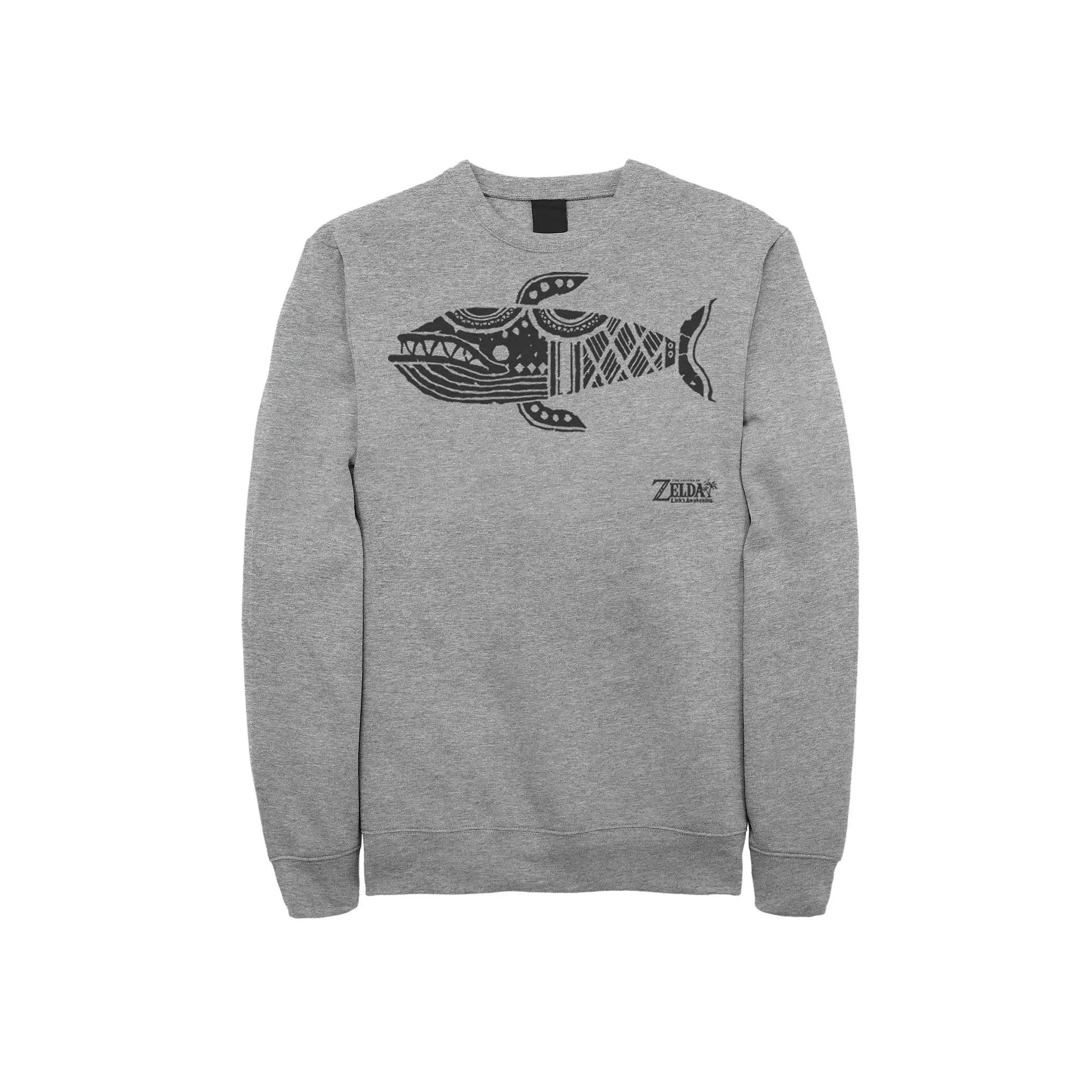 Men's Nintendo Legend Of Zelda Links Awakening Whale Glyph Portrait Logo Graphic Fleece Pullover,  Product Image