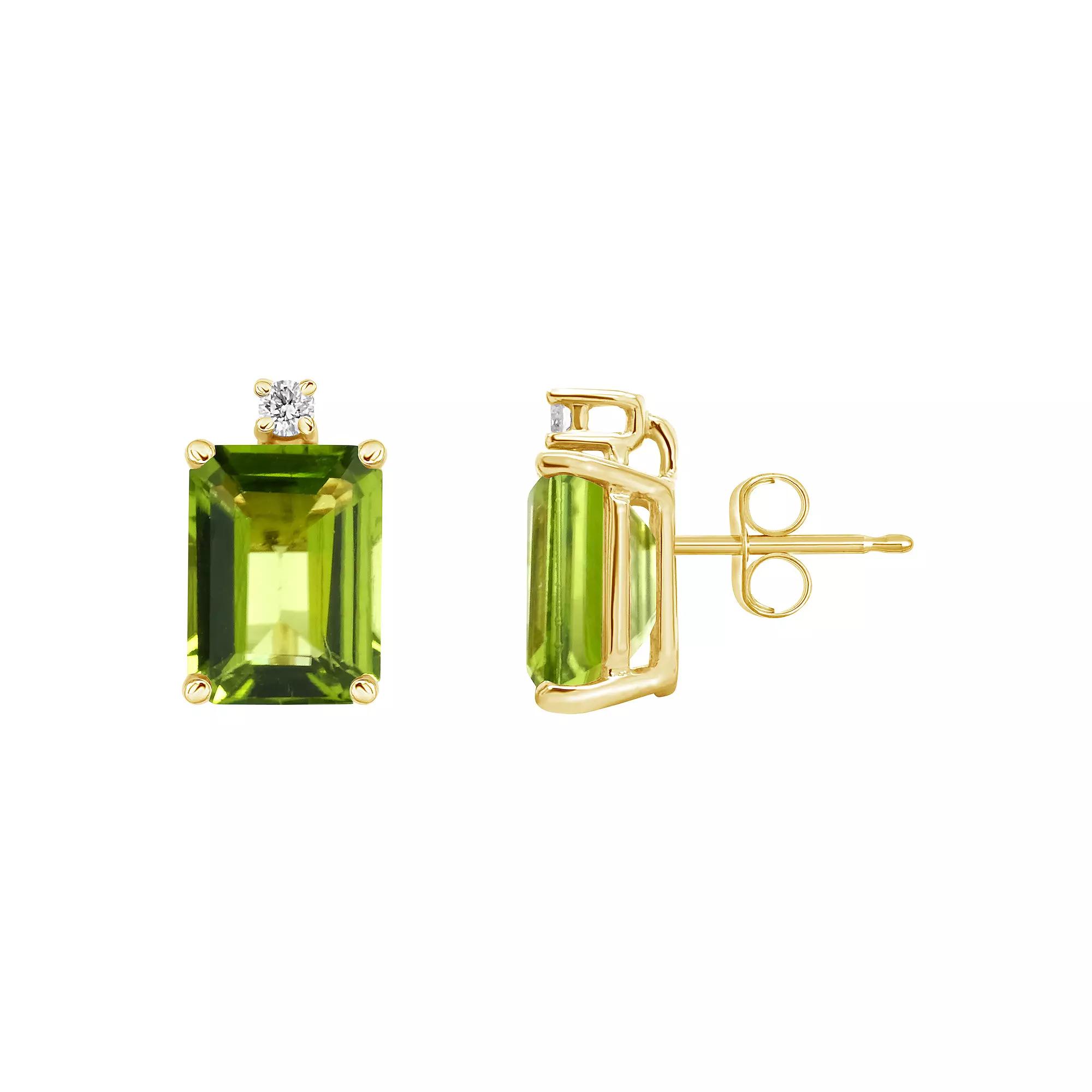 Celebration Gems 14k Gold Gemstone & Diamond Accent Stud Earrings, Women's, Peridot Product Image