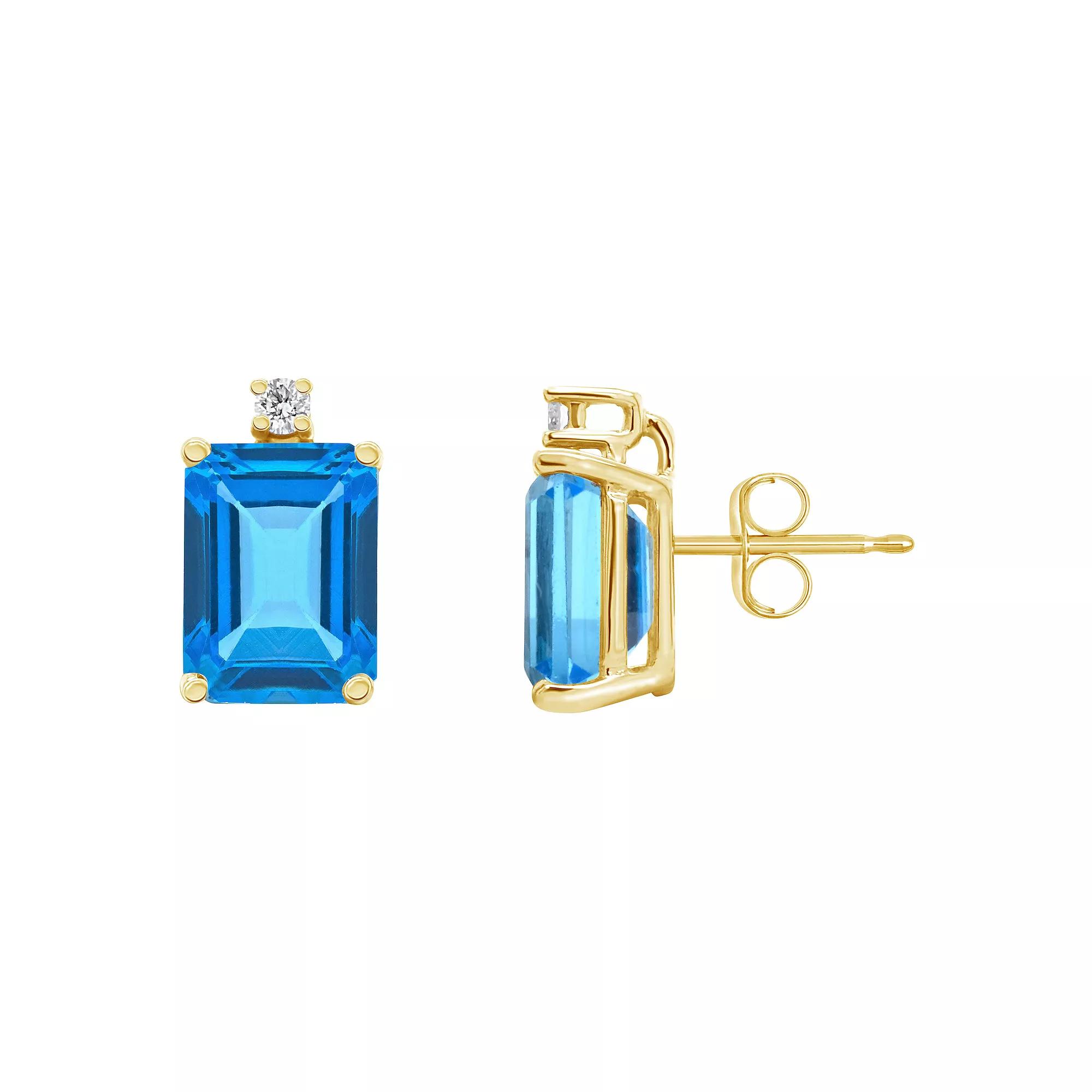 Celebration Gems 14k Gold Gemstone & Diamond Accent Stud Earrings, Women's, Blue Topaz Product Image