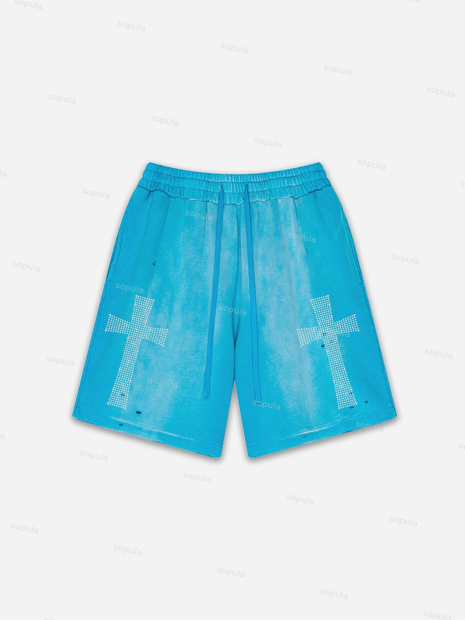 One Of One Star Print Vintage Washed Ripped Shorts Product Image