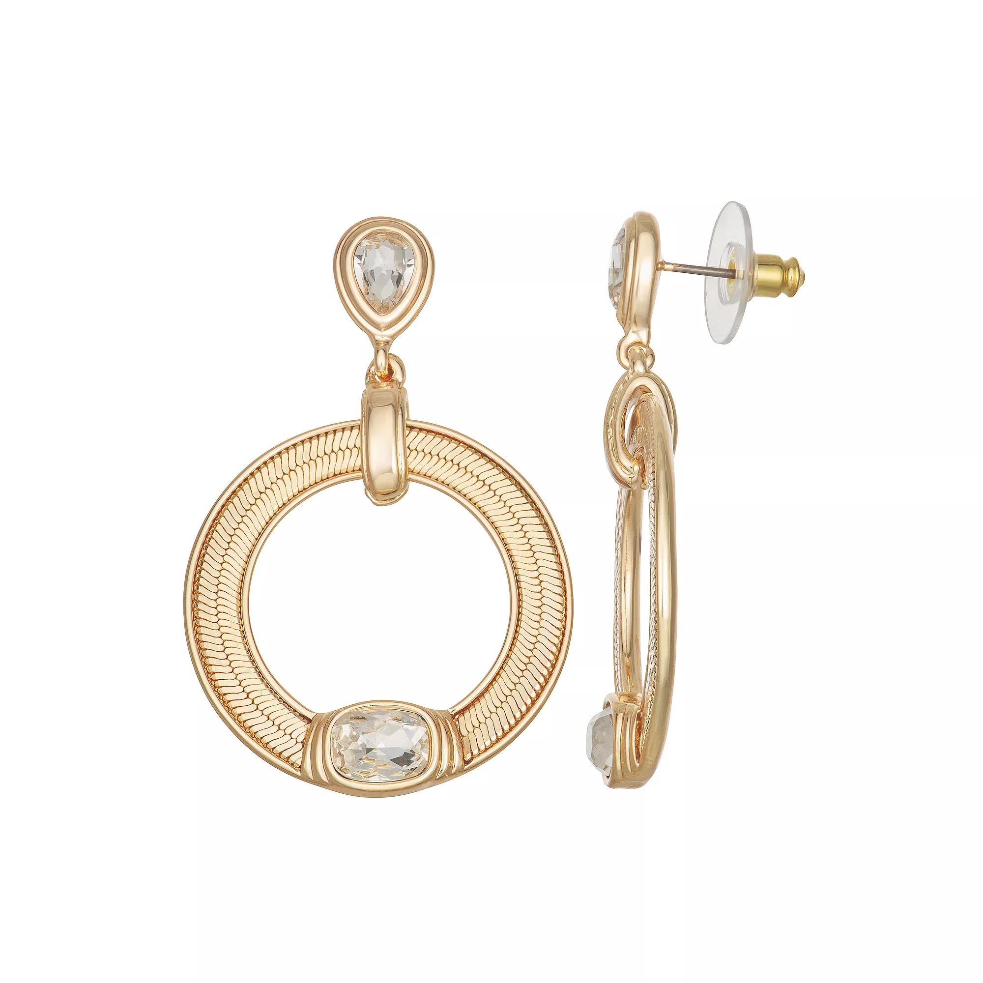Nine West Gold Tone Crystal Doorknocker Post Earrings, Women's Product Image