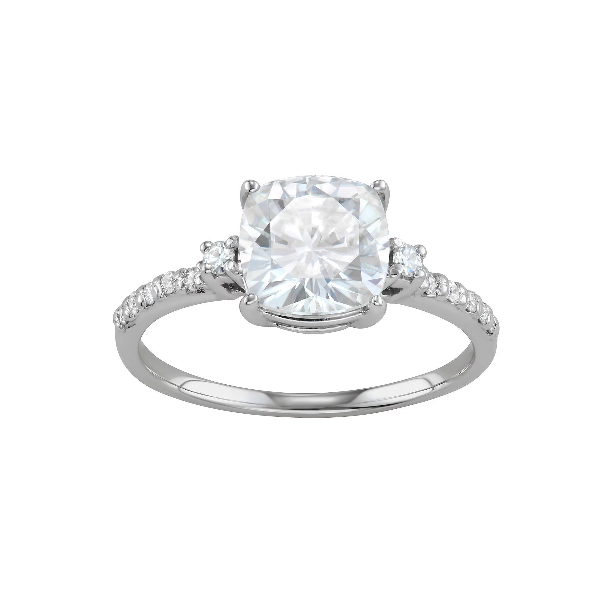 Charles & Colvard 14k White Gold 1 3/4 Carat T.W. Lab-Created Moissanite Cushion Engagement Ring, Women's, Size: 7 Product Image