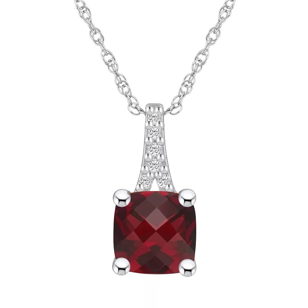 Alyson Layne 10k White Gold Cushion Gemstone Diamond Accent Pendant Necklace, Women's, Size: 18", Red Product Image