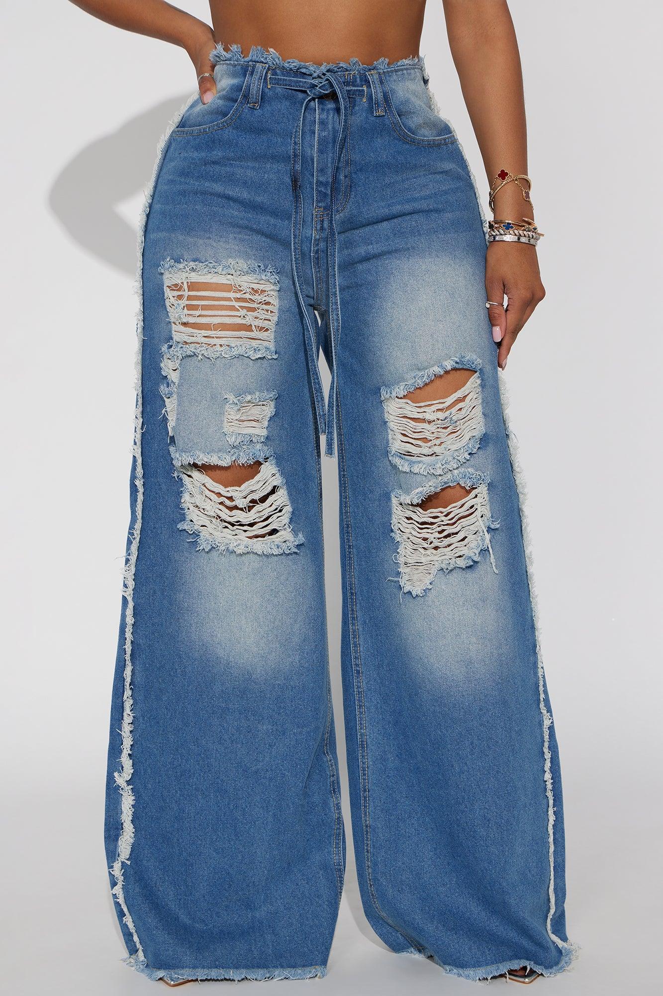 Nellie Ripped Wide Leg Jeans - Medium Blue Wash Female Product Image