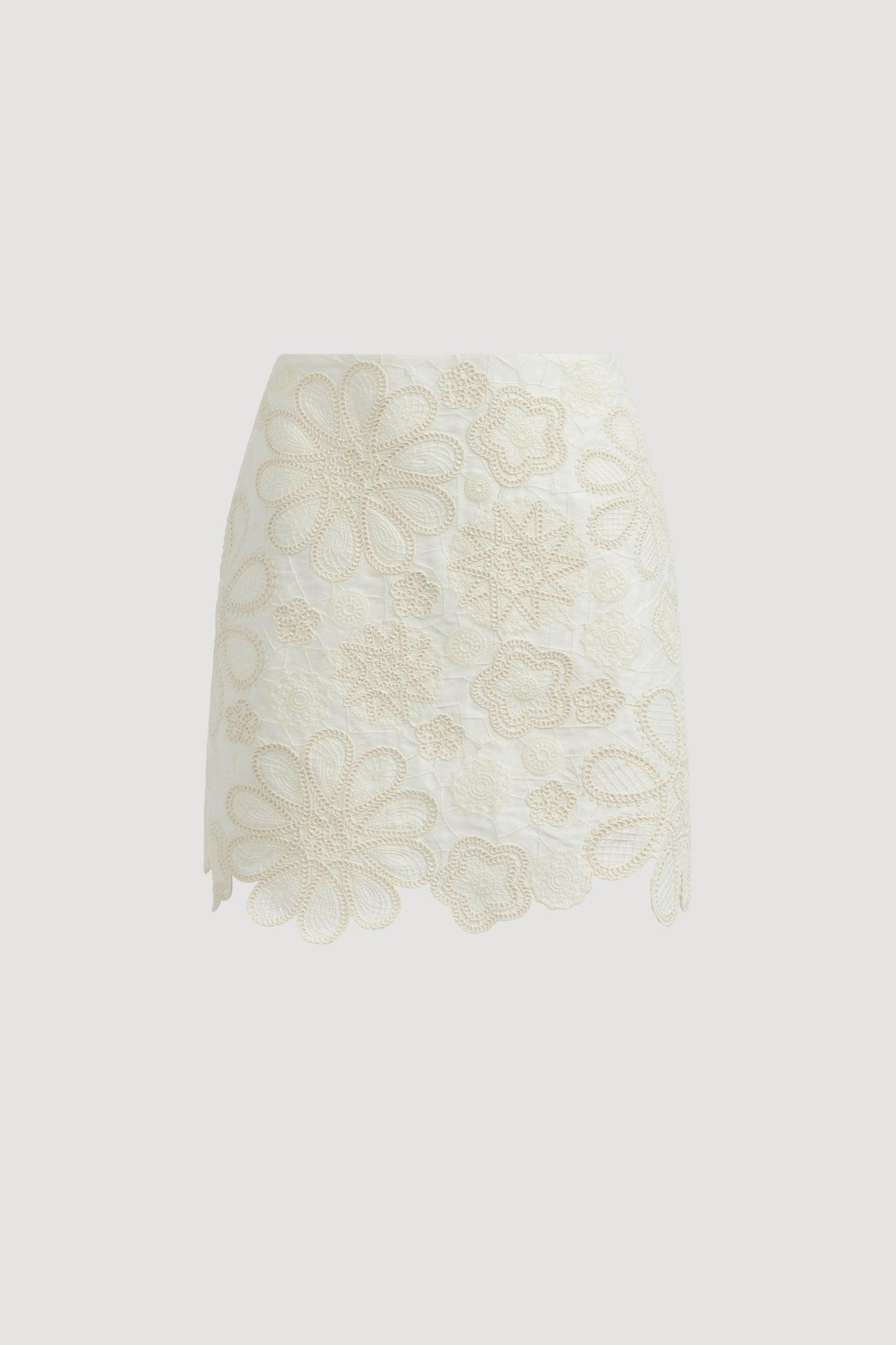Gia Embroidered Mini Skirt-IVORY / 4 Product Image
