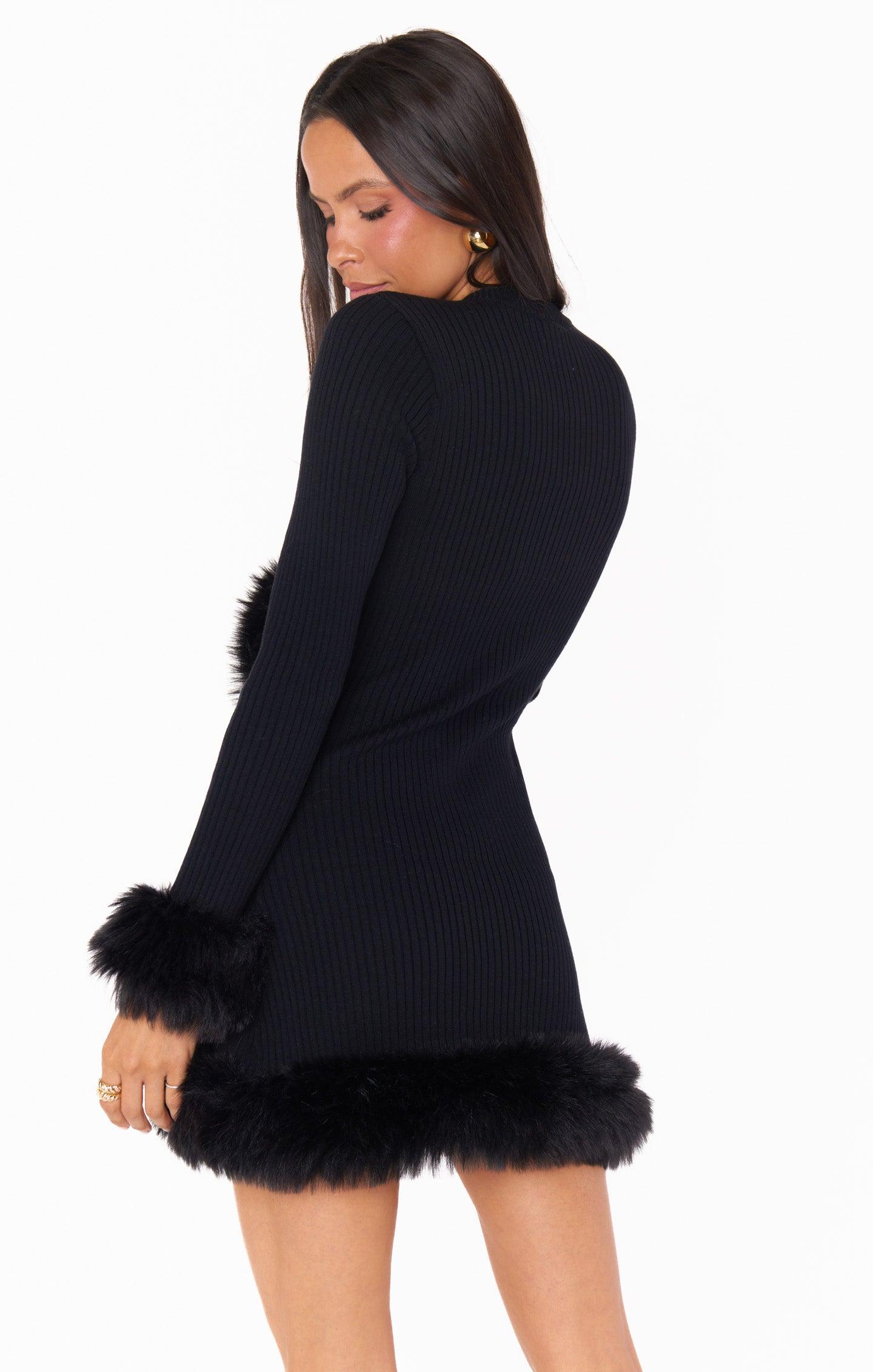 Fran Mini Dress ~ Black Knit with Faux Fur Product Image