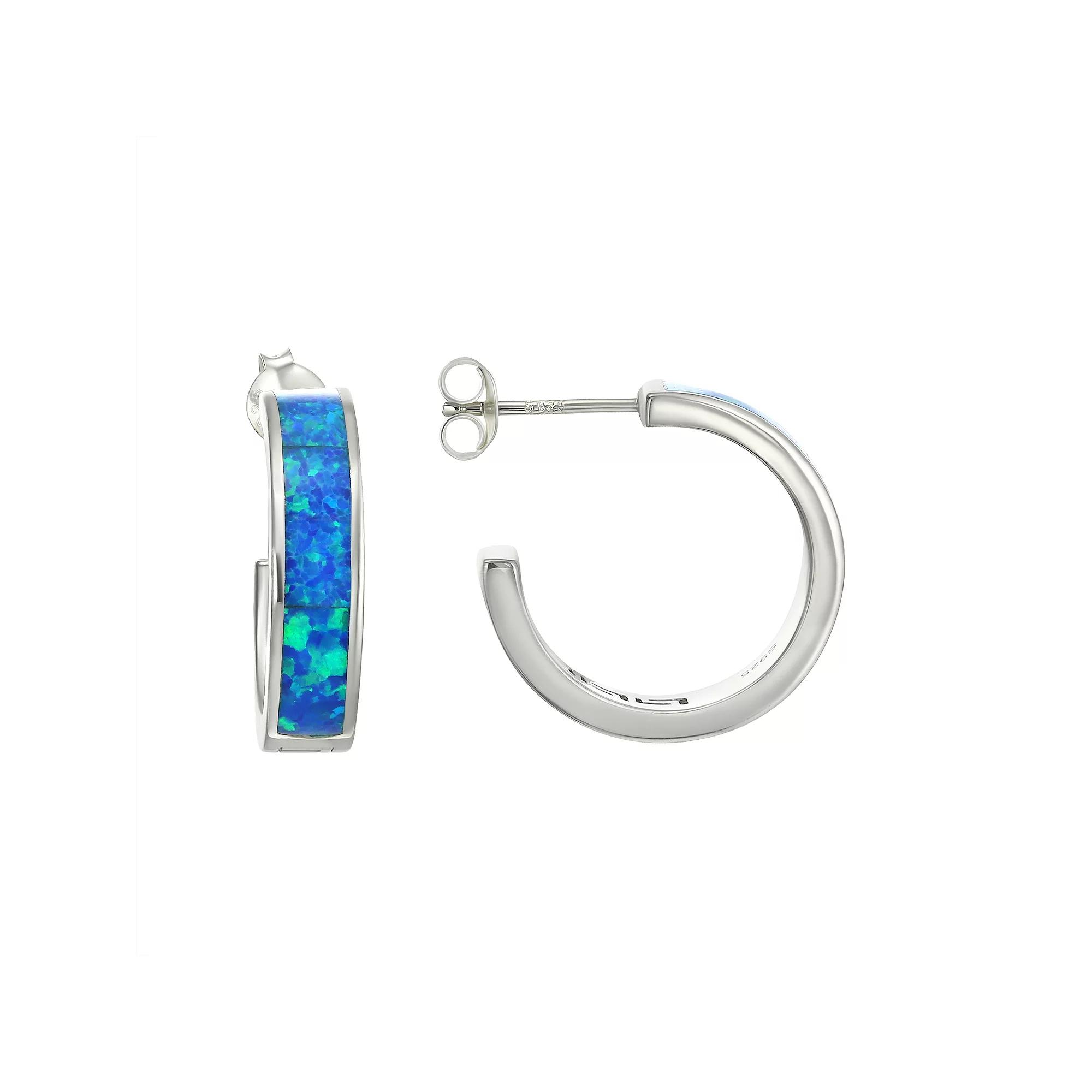 Argento Forte Sterling Silver Lab-Created Blue Opal C-Hoop Earrings, Women's Product Image