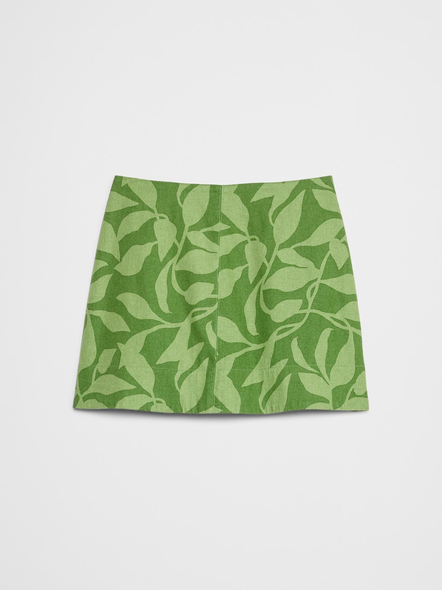 Linen-Blend Topstitched Mini Skirt Product Image