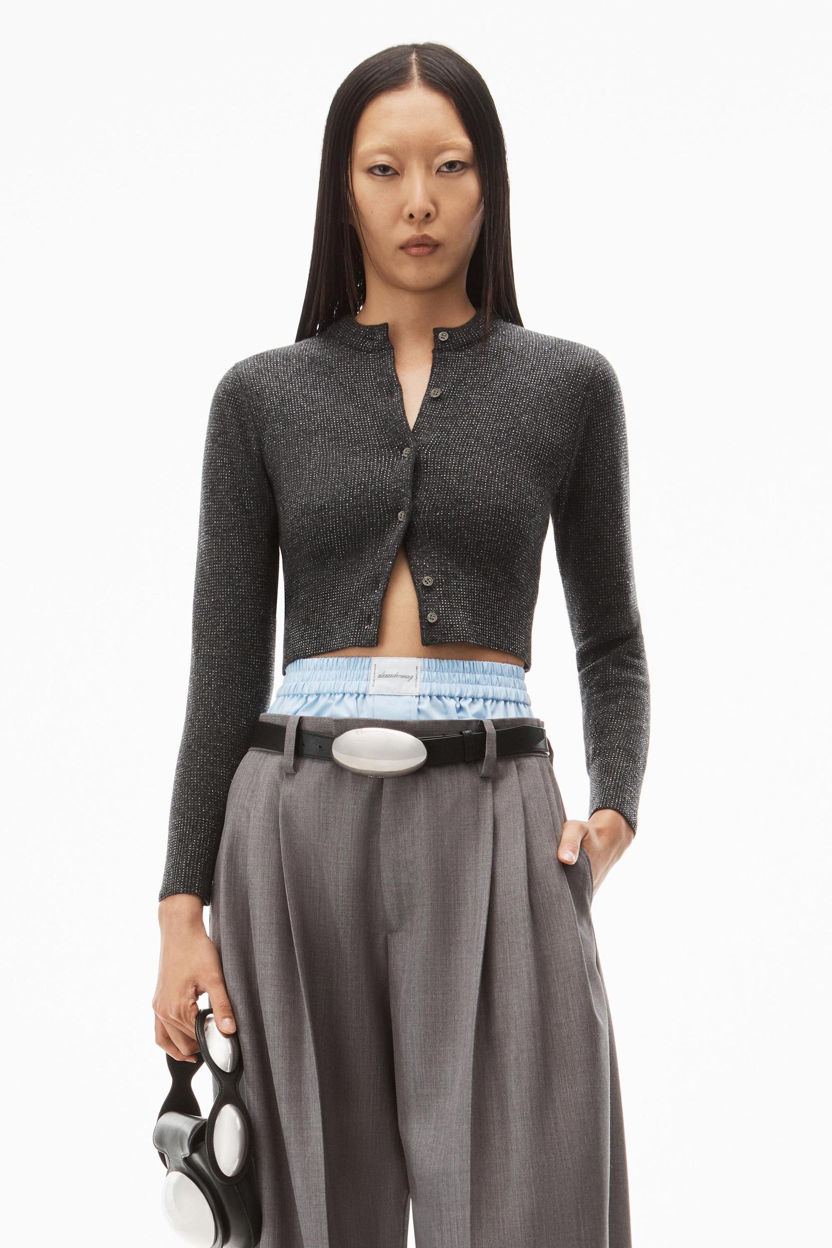 Crystal Hotfix Shrunken Cardigan In Wool Product Image