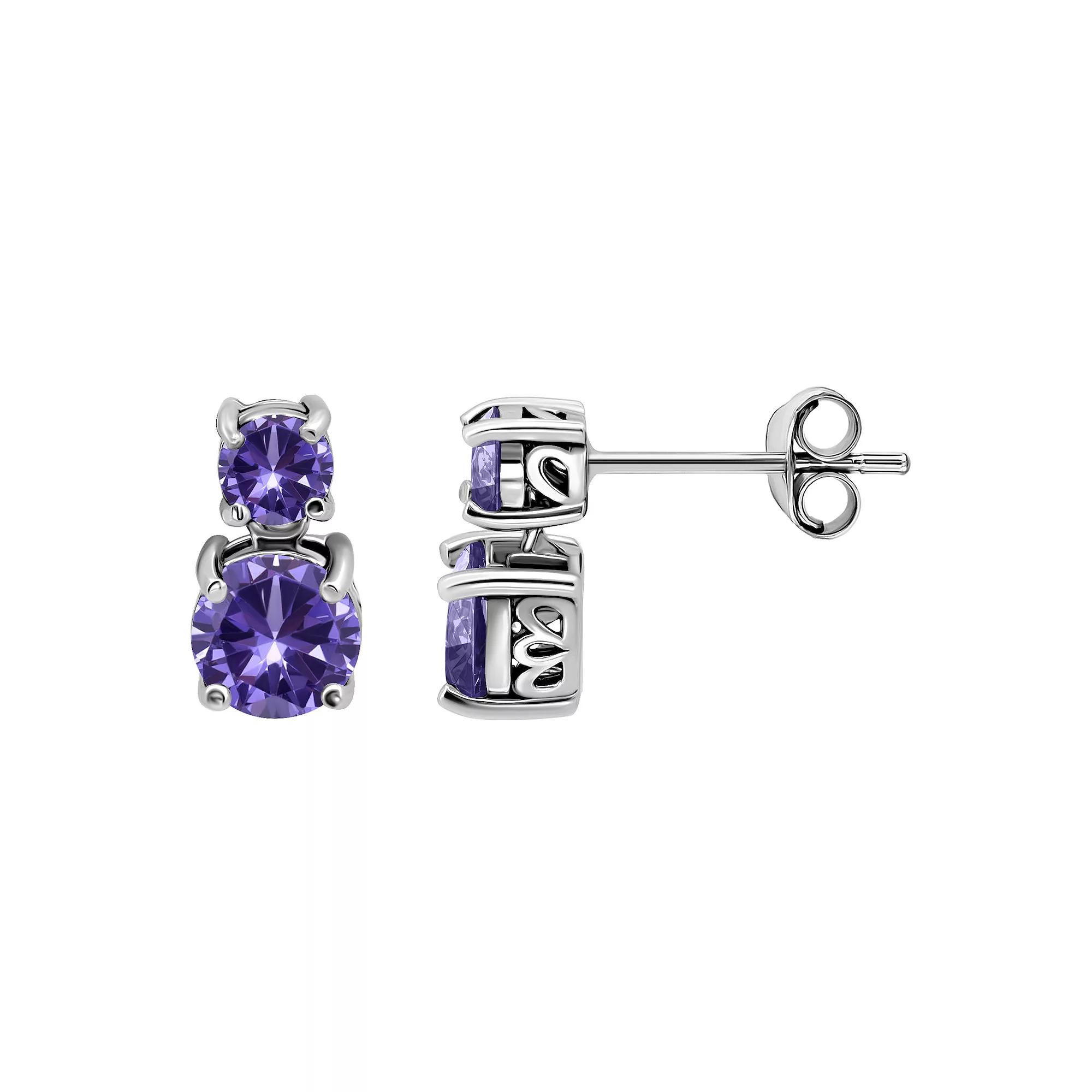 Aleure Precioso Sterling Silver Graduated Gemstone Drop Earrings, Women's, Silver Tone Purple Product Image