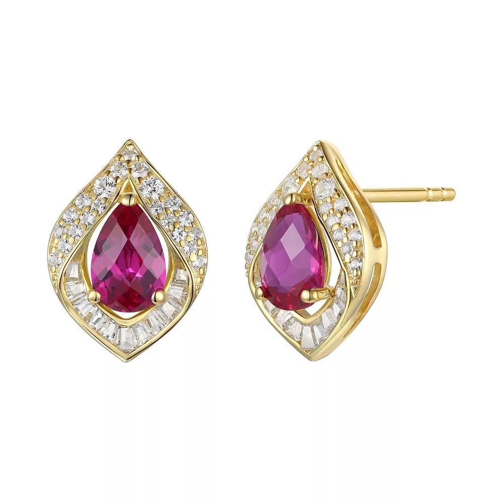 14k Gold Over Silver Lab-Created Ruby Earrings, Women's, Gold Tone Product Image