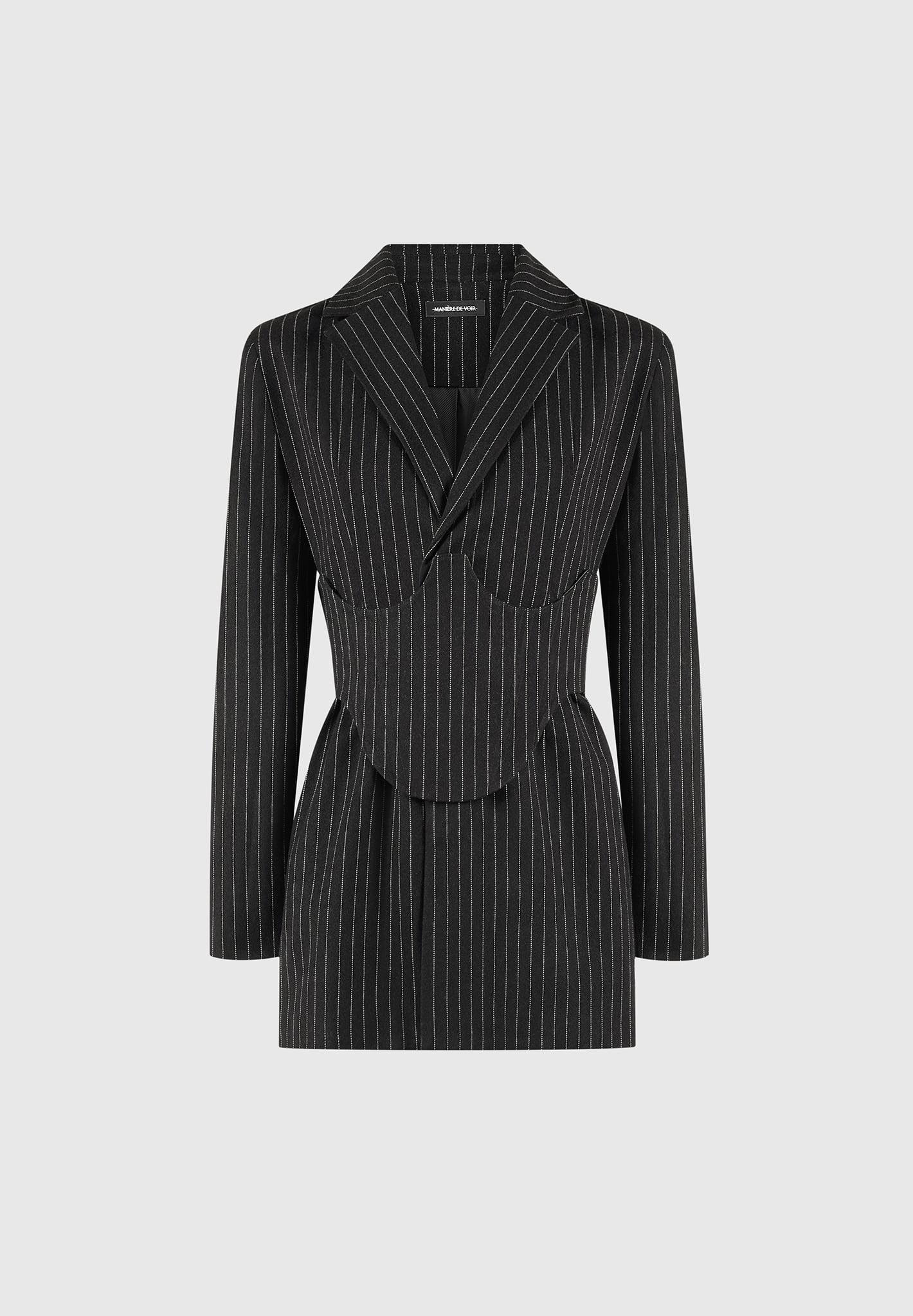 Pinstripe Blazer Dress with Reversible Corset - Black Female Product Image
