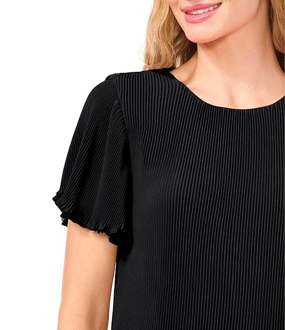 CeCe Crew Neck Short Pleated Sleeve Blouse Product Image
