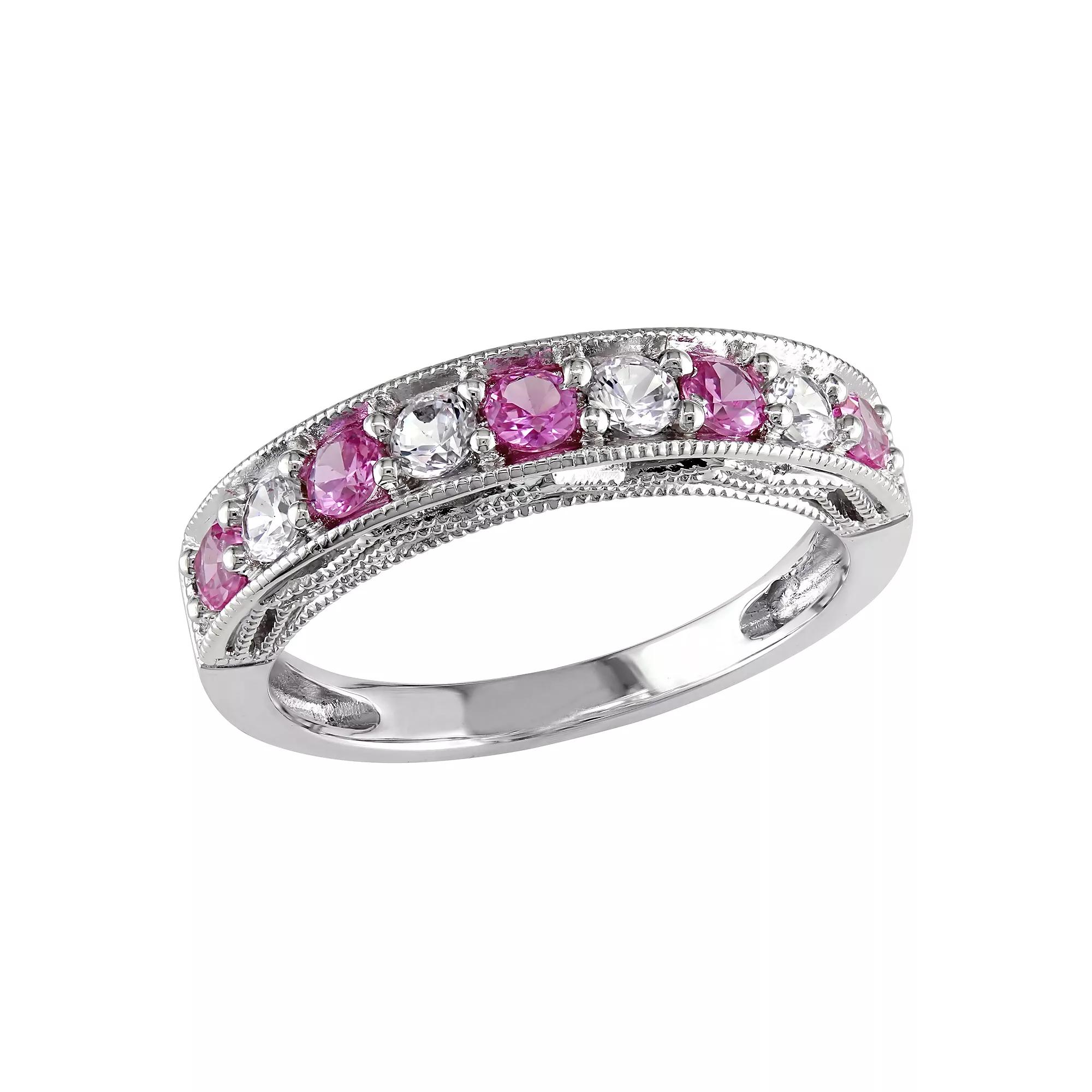 Stella Grace Sterling Silver Lab-Created Pink and White Sapphire Stack Ring, Womens Product Image