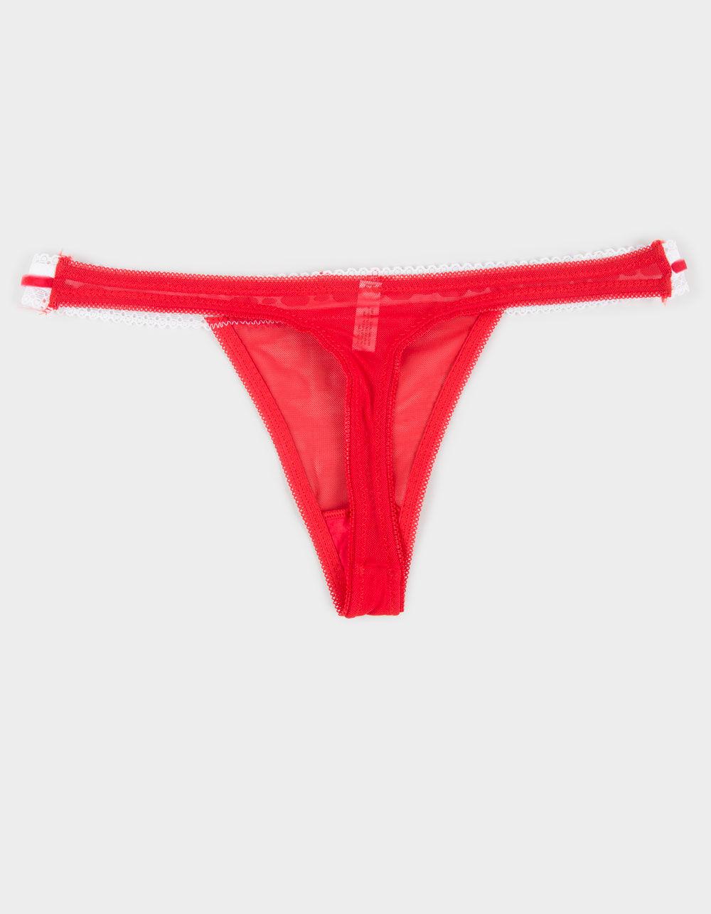 FULL TILT Ribbon Lace Trim Thong - RED Product Image