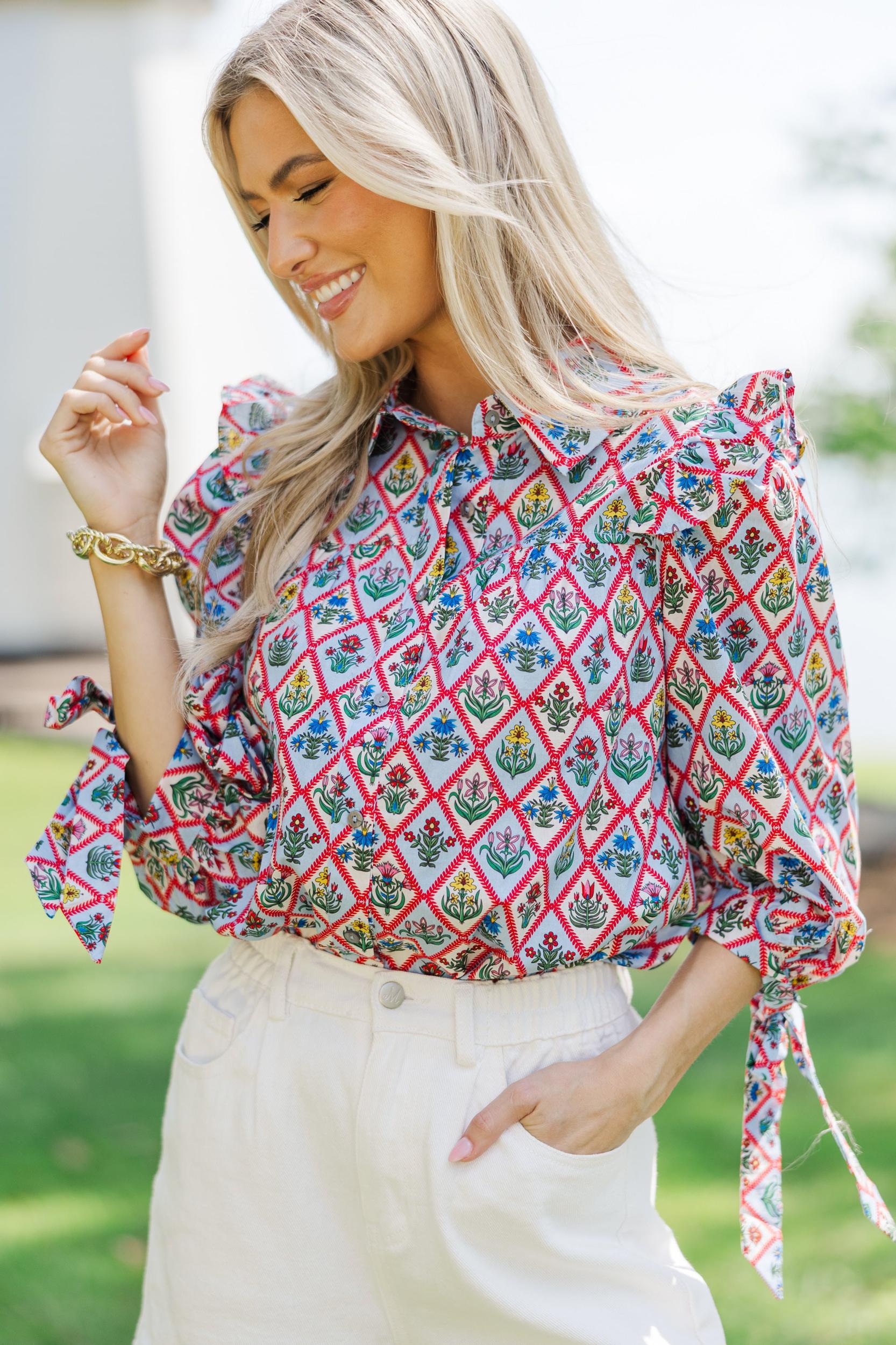 Sweet Thoughts Blue Ditsy Floral Blouse Female Product Image