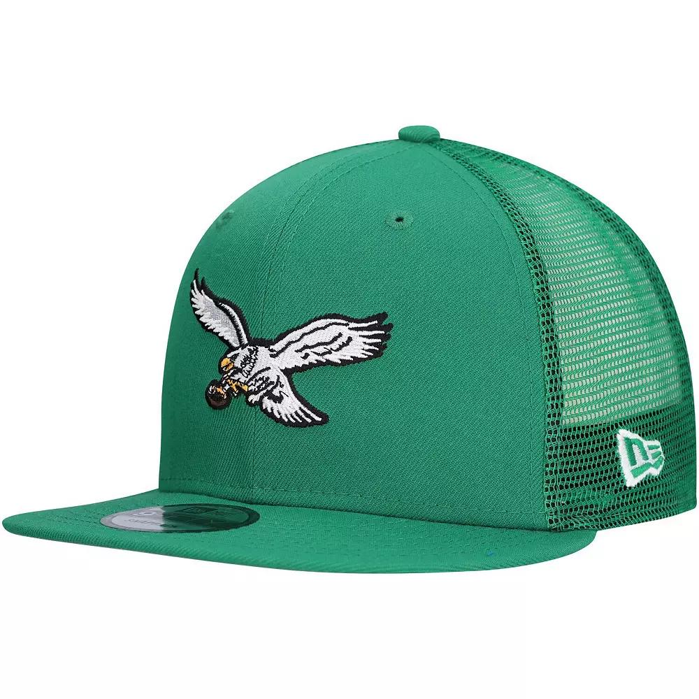 Men's New Era Kelly Green Philadelphia Eagles Throwback Main Trucker 9FIFTY Snapback Hat Product Image