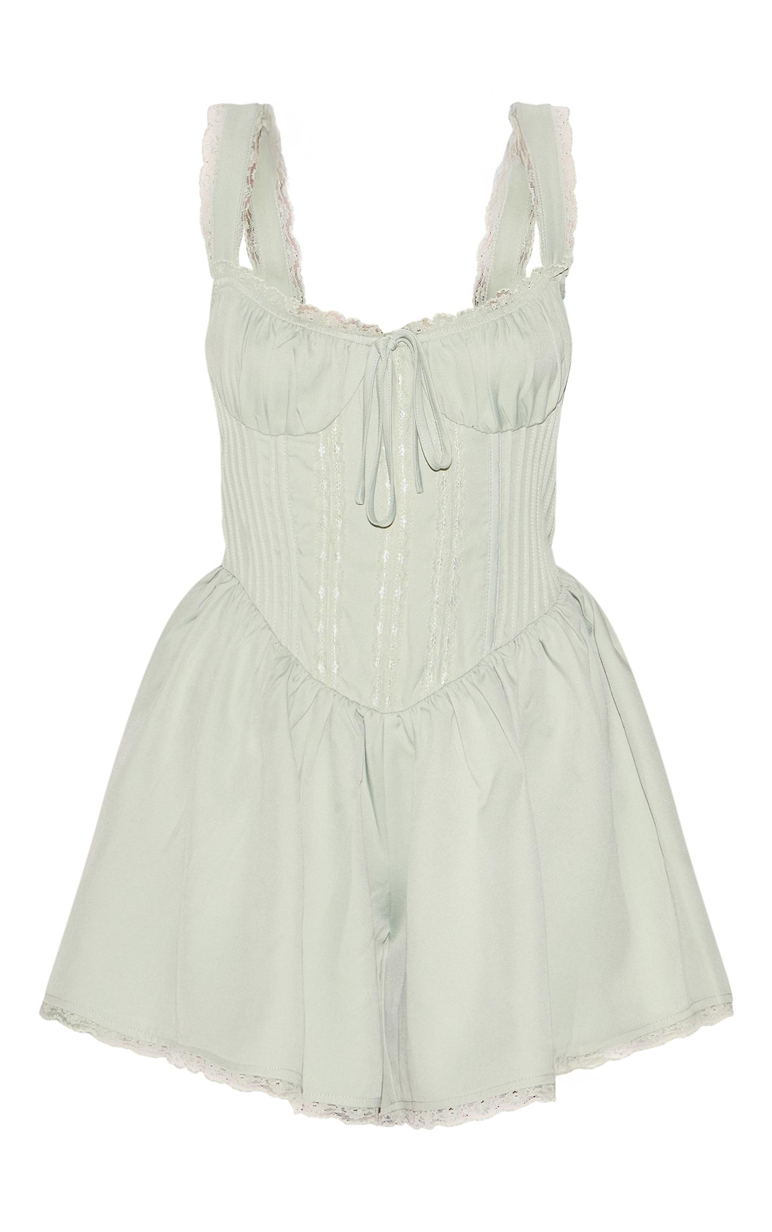 Sage Green Woven Lace Detail Strappy Romper Product Image