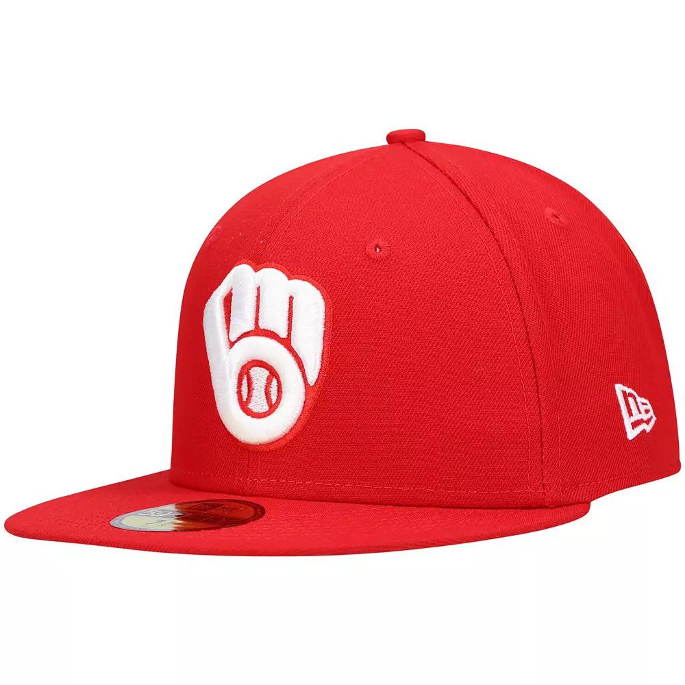 Men's New Era Red Milwaukee Brewers White Logo 59FIFTY Fitted Hat,  Product Image