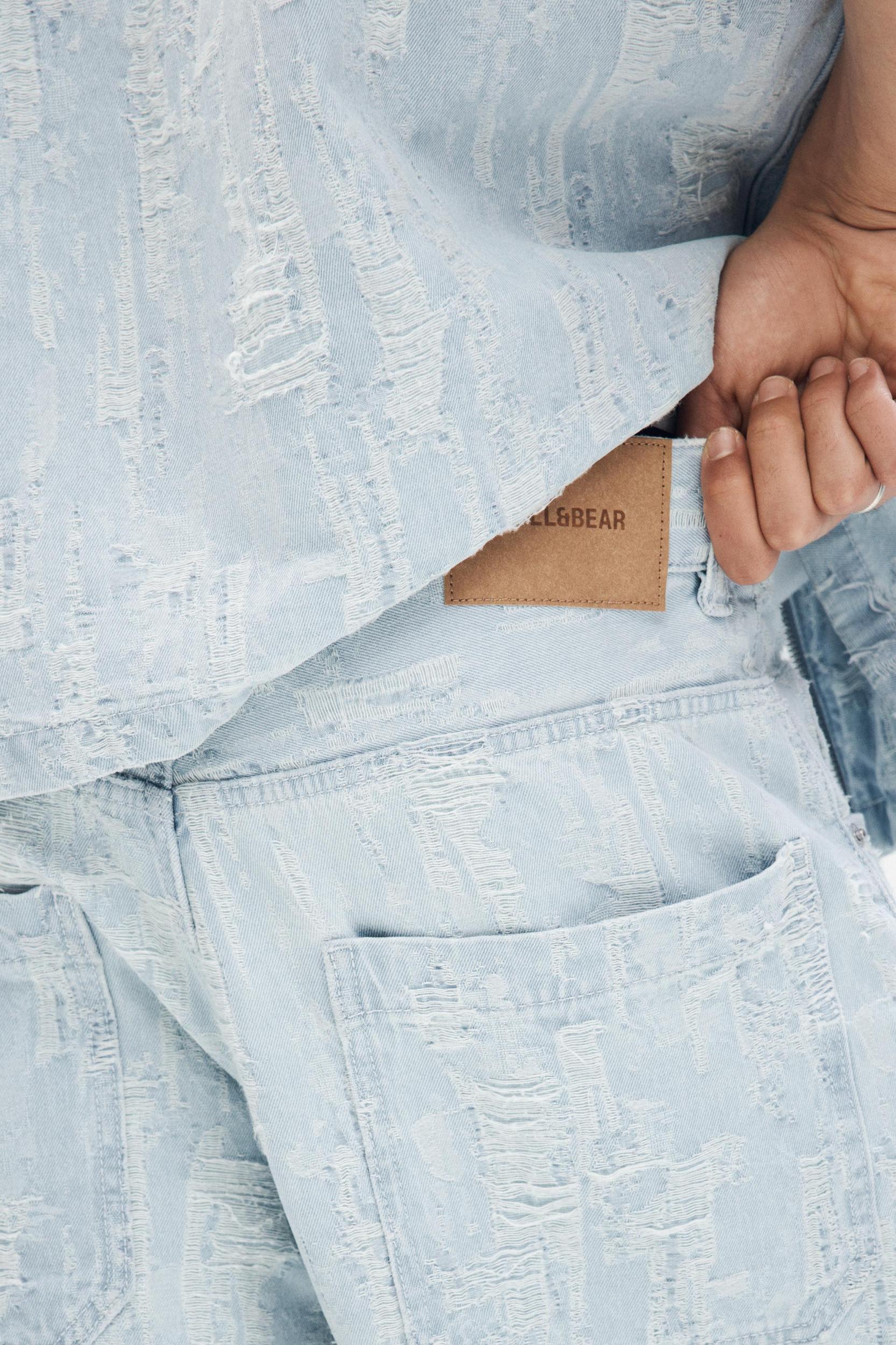 Baggy jacquard denim Bermuda shorts Product Image