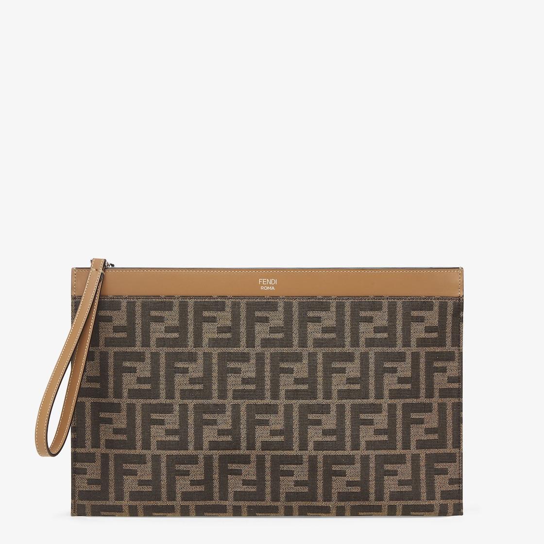 FF Jacquard Flat Pouch MediumBrown fabric pouch Product Image