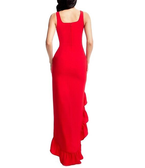 Dress the Population Charlene Square Neck Sleeveless Cascading Ruffle Side Slit Gown Product Image