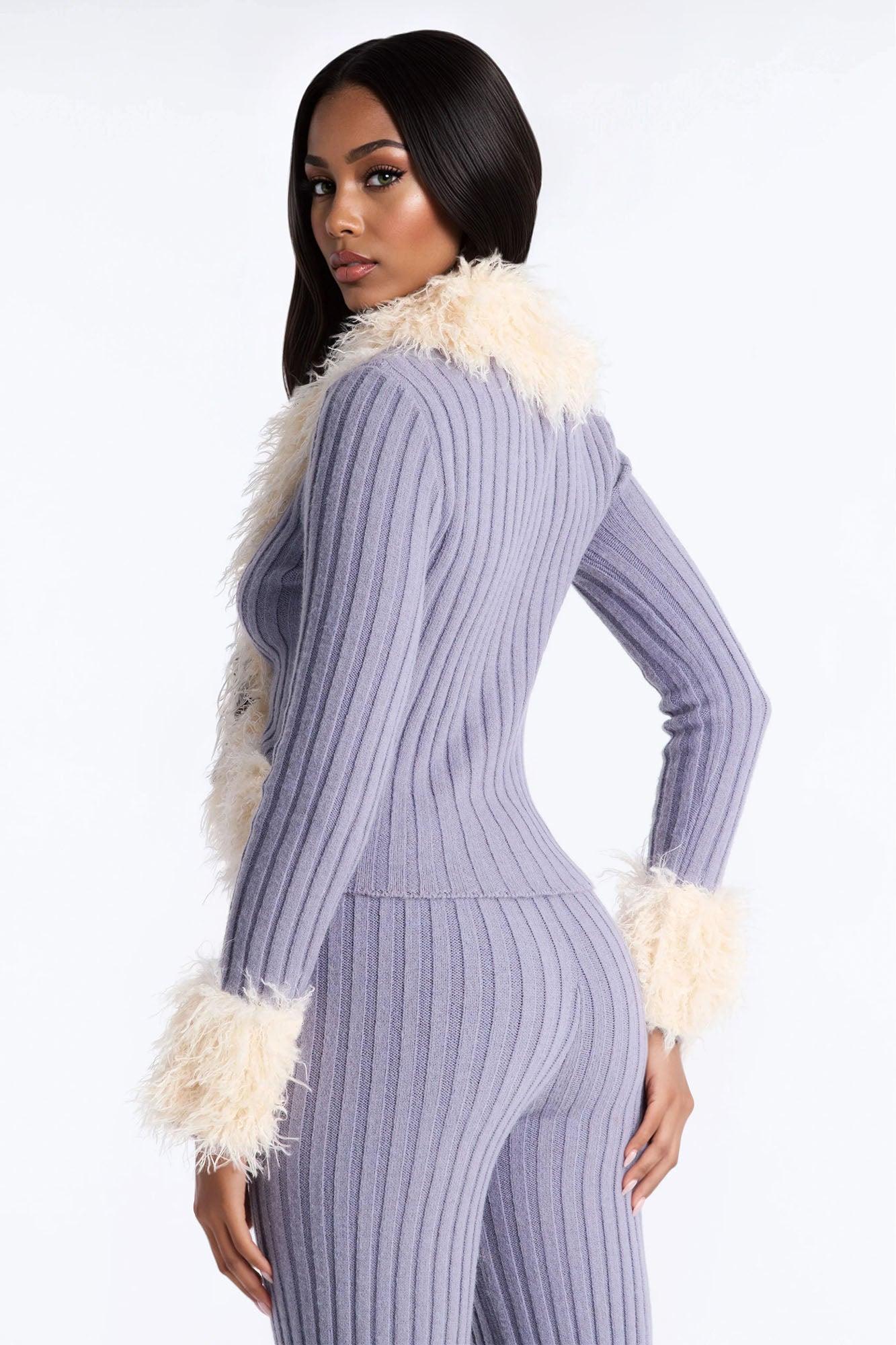 Fur Flirt Sweater Pant Set - Slate Blue Female Product Image