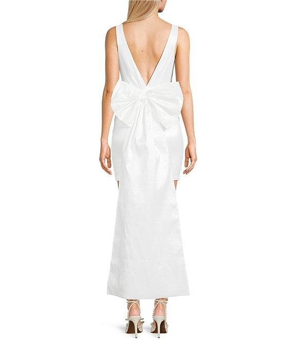 Allison & Kelly Boat Neck Low Bow Back Mini Dress Product Image