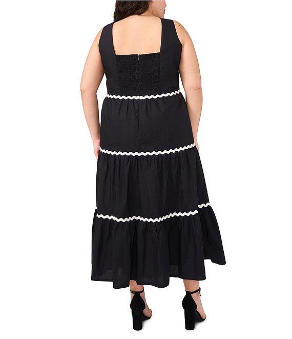 CeCe Plus Size Square Neckline Sleeveless Scallop Trim Tiered Maxi Dress Product Image