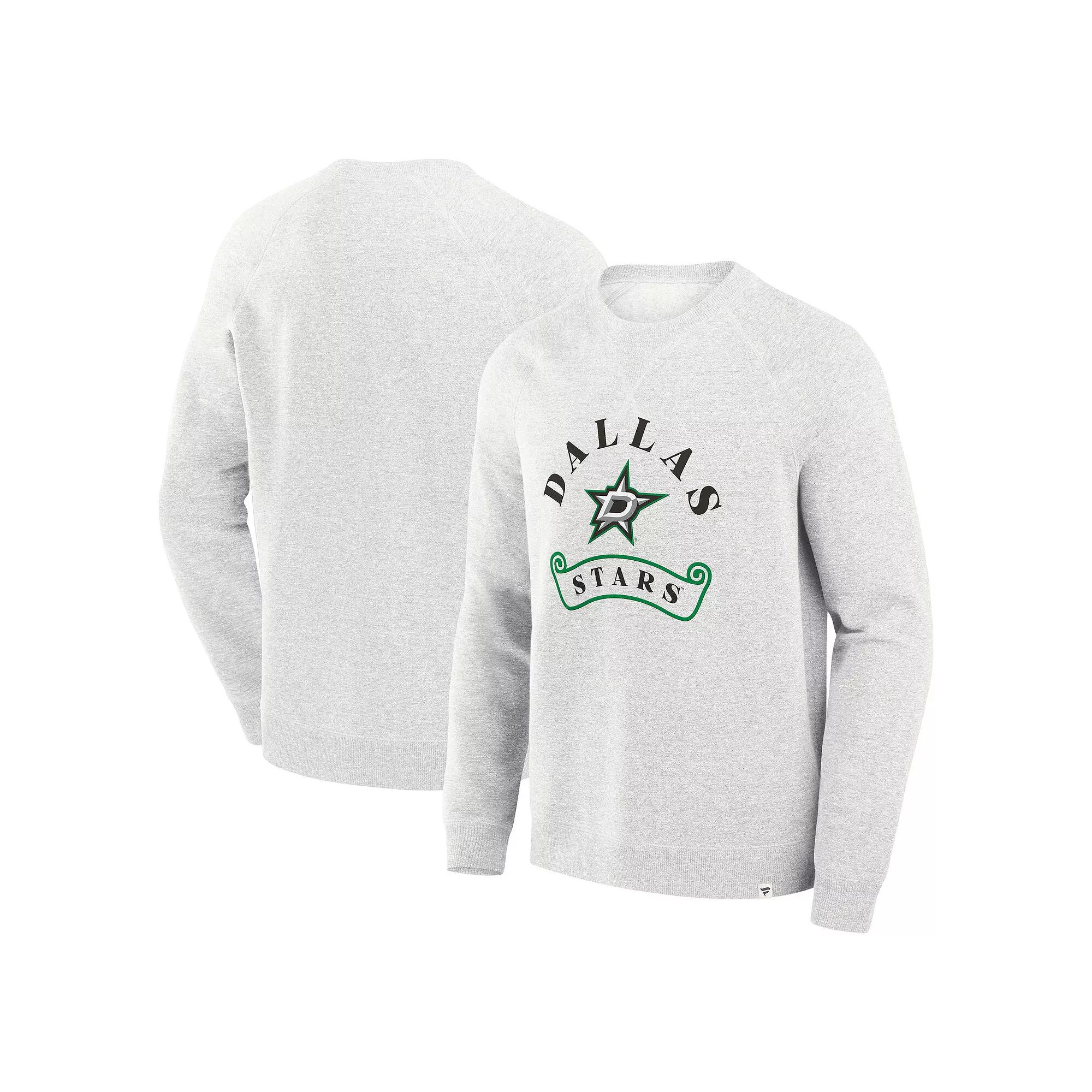 Men's Fanatics Heather Gray Dallas Stars Banner Fleece Raglan Pullover Sweatshirt, Size: 2XL, Str Grey Product Image