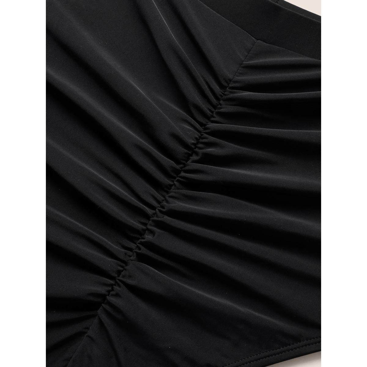 Plus Size Plain Ruched High Rise Swim Bottom Women's Swimwear Black Beach Gathered High stretch Skinny High Rise Curve Swim Bottoms BloomChic 18-20/2X Product Image