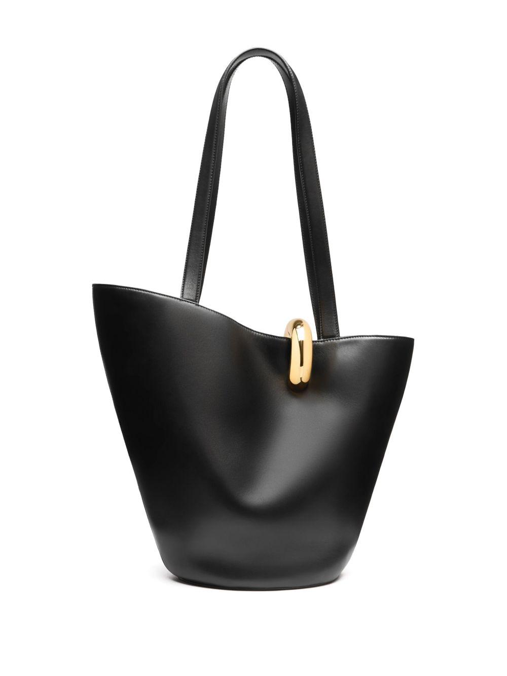 JACQUEMUS The Medium Bambola Asymmetric Leather Bucket Bag In Black 990 Product Image