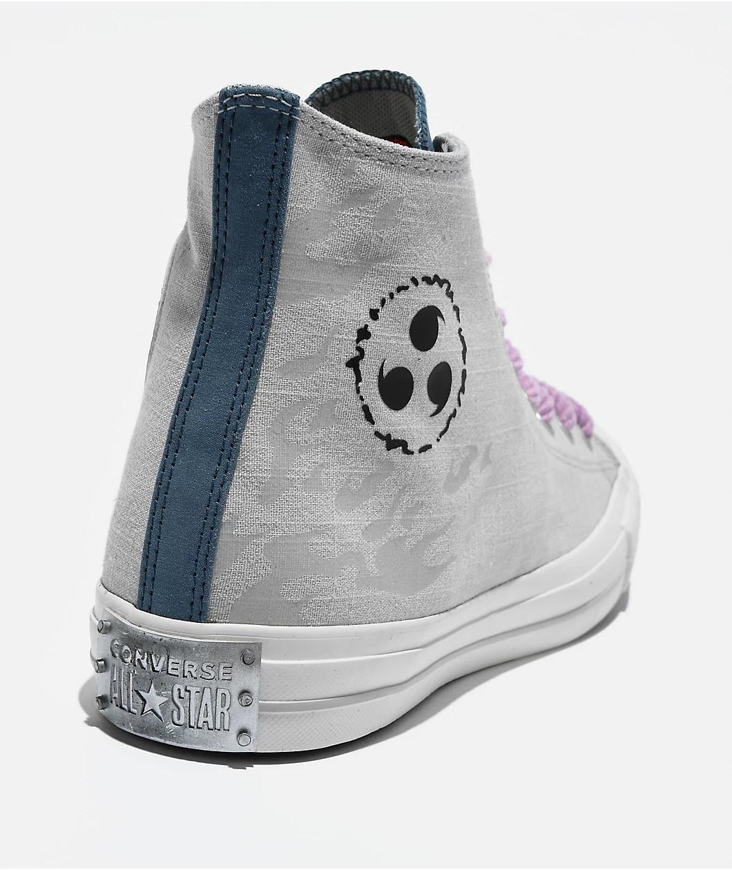 Converse x Naruto Chuck Taylor All Star Sasuke Fossilized, Vintage White & Purple High Top Shoes Product Image
