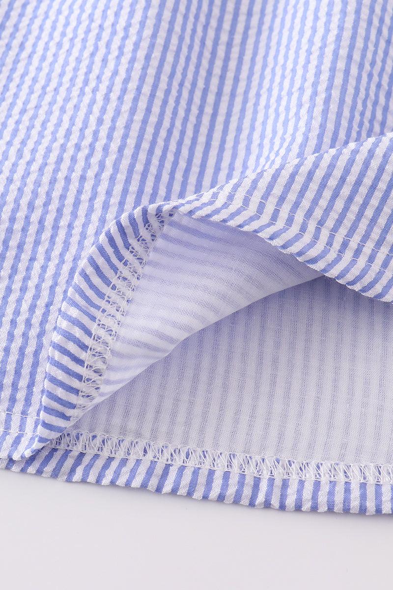 Blue stripe seersucker swordfish embroidery dress Product Image