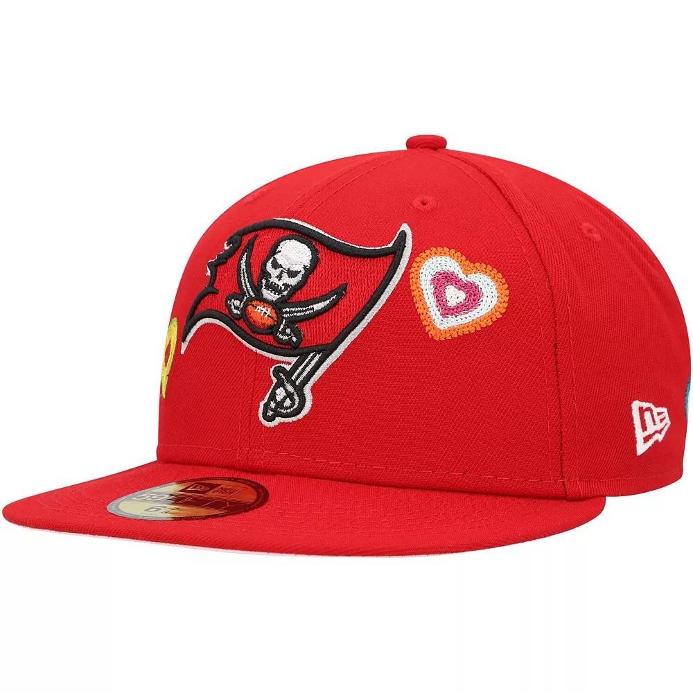 Men's New Era Scarlet Tampa Bay Buccaneers Chain Stitch Heart 59FIFTY Fitted Hat,  Product Image