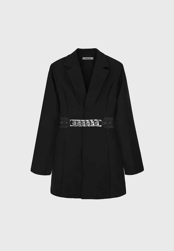 Chain Belted Blazer Dress - Black Female Product Image