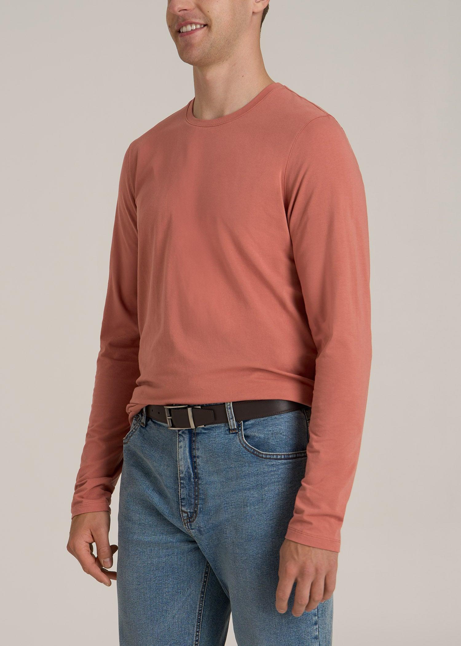 The Essential MODERN-FIT Crewneck Long Sleeve Tall Men's Tee in Persimmon Male Product Image