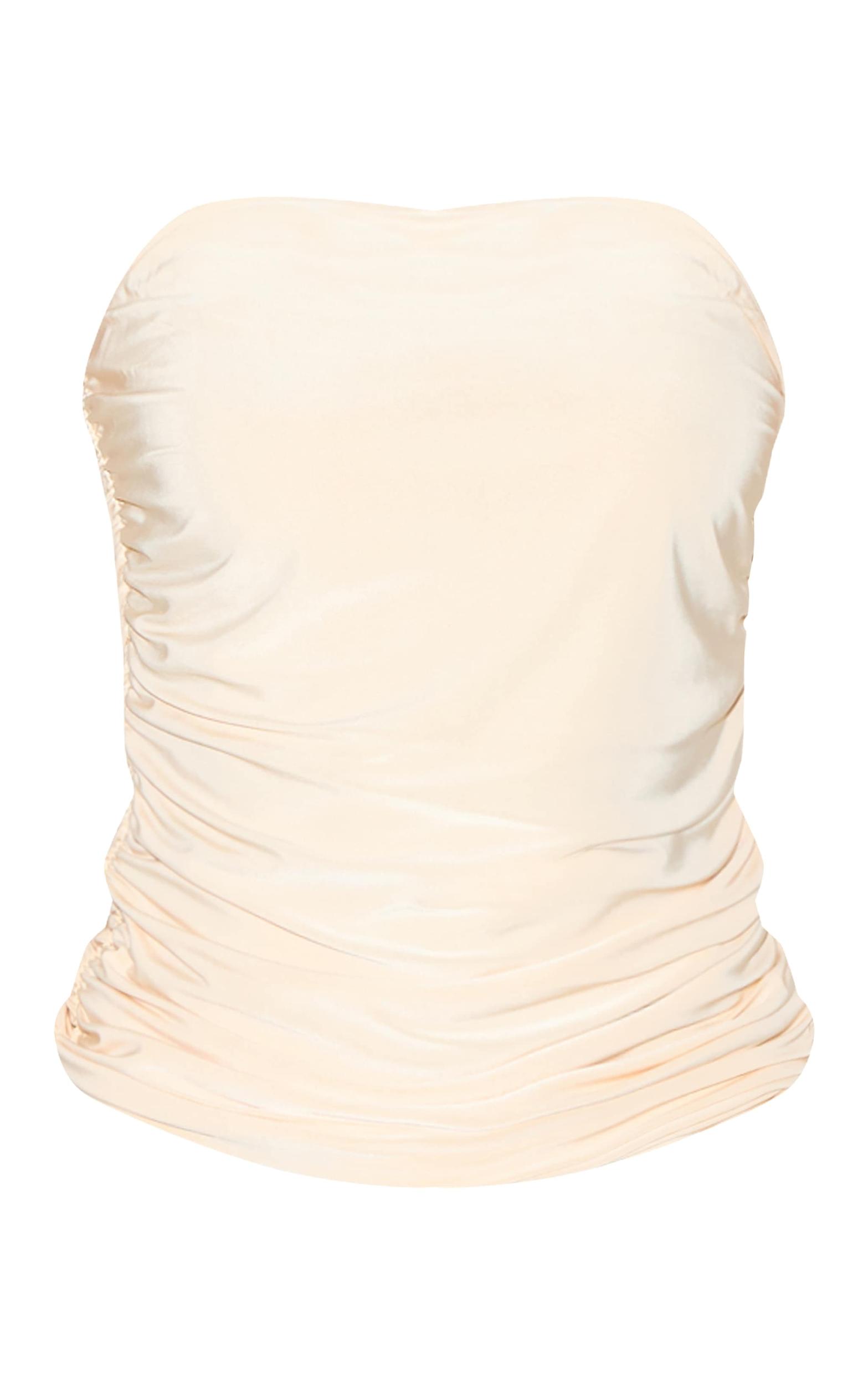  Cream Double Layer Slinky Ruched Bandeau Longline Top Product Image