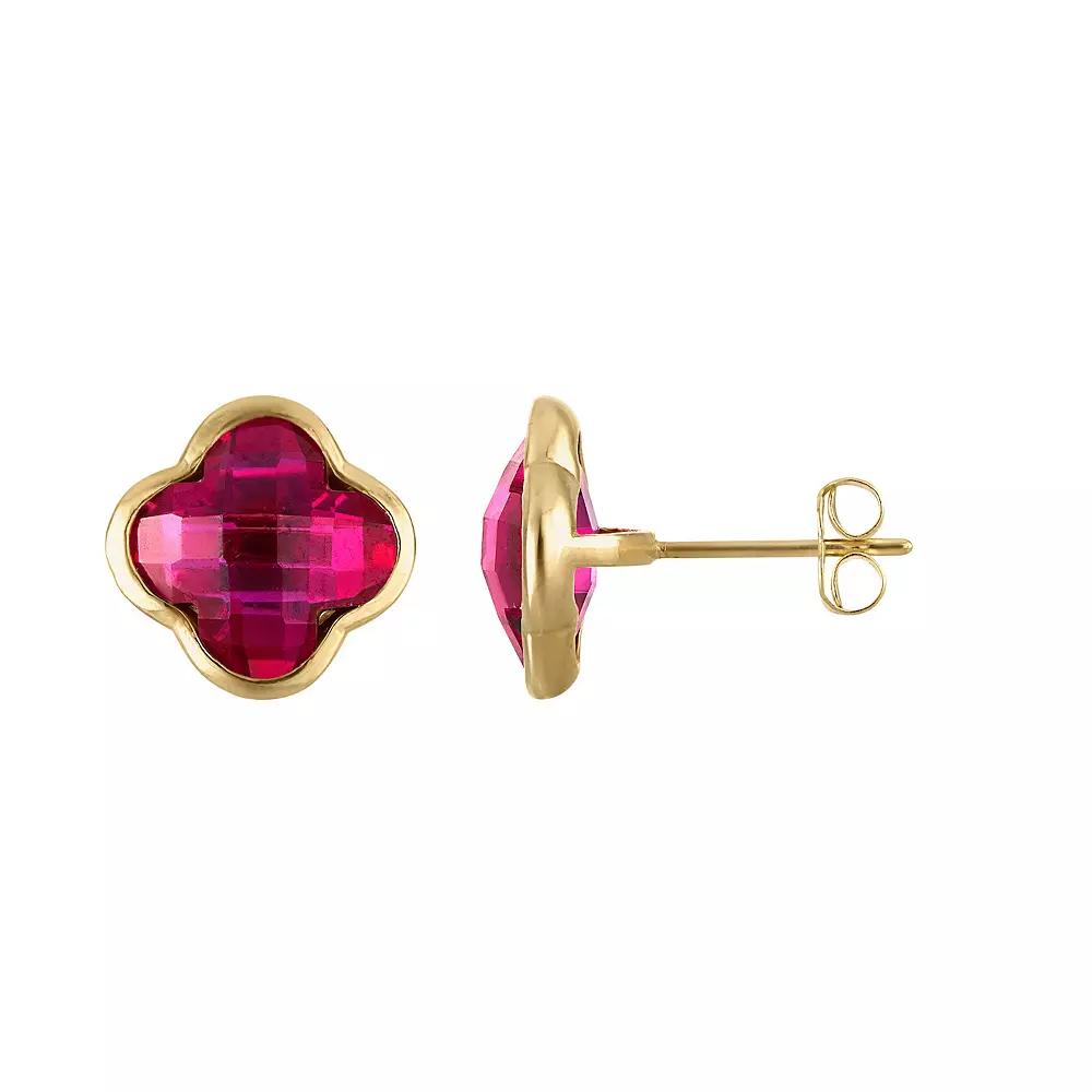Tiara 10k Gold Gemstone Clover Stud Earrings, Women's, Created Red Product Image