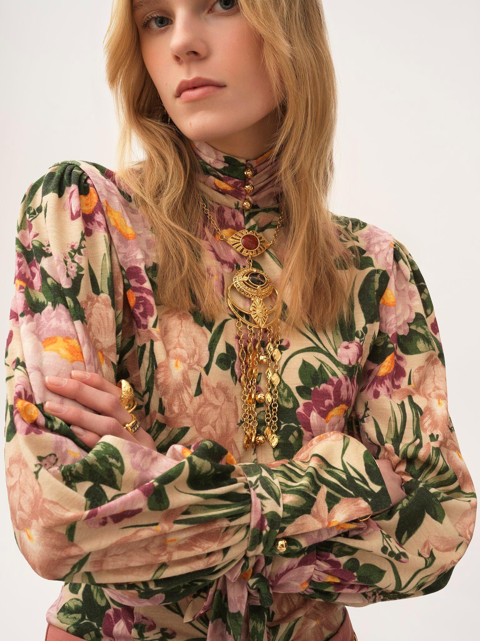 Buttoned mock-neck top in wool jersey Product Image