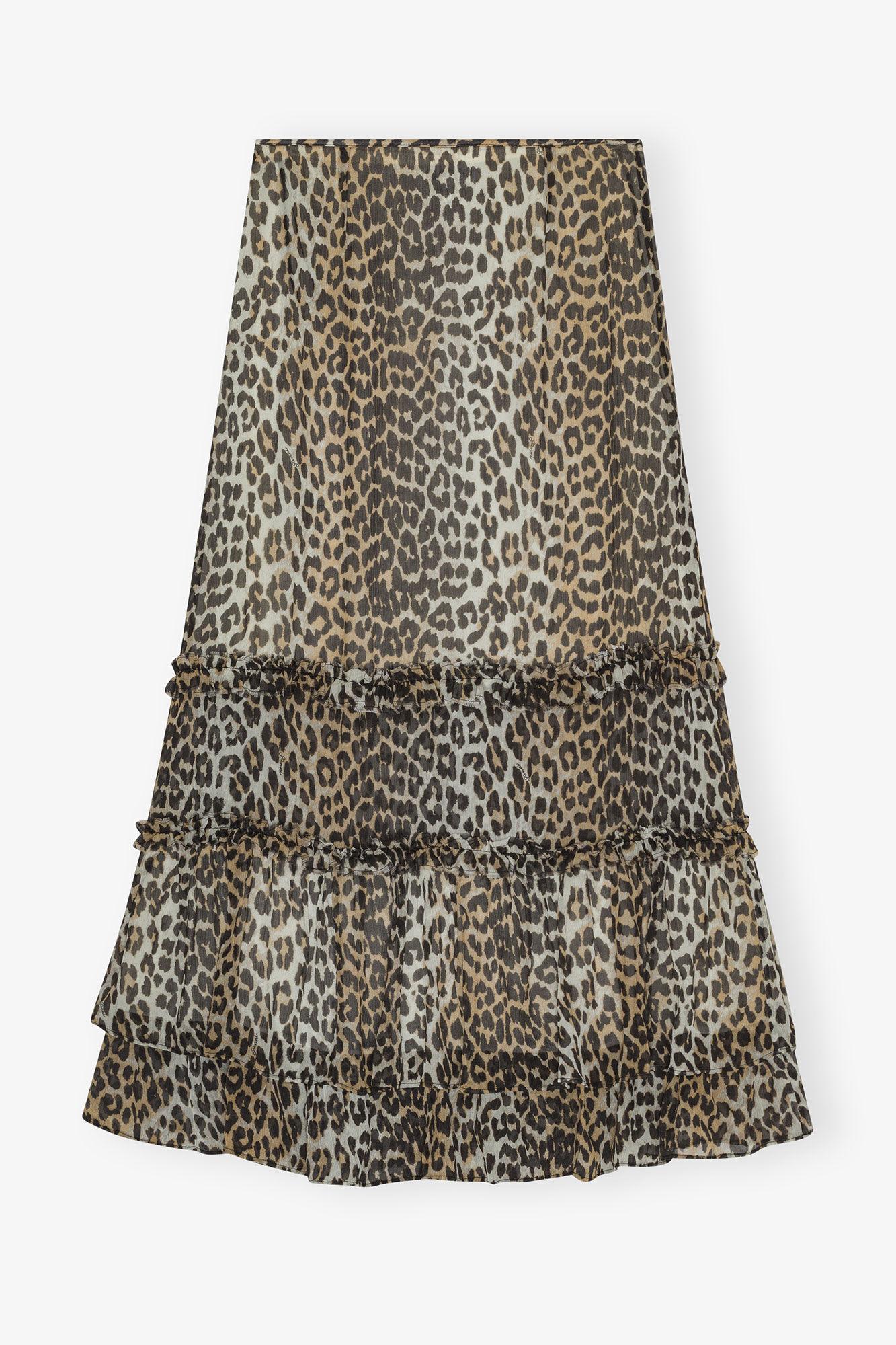 Leopard Print Long Chiffon Ruffle Skirt Product Image