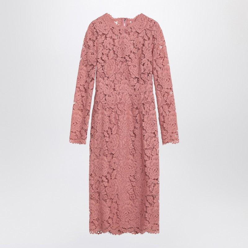 DOLCE & GABBANA Pink Lace Tube Longuette Dress Product Image