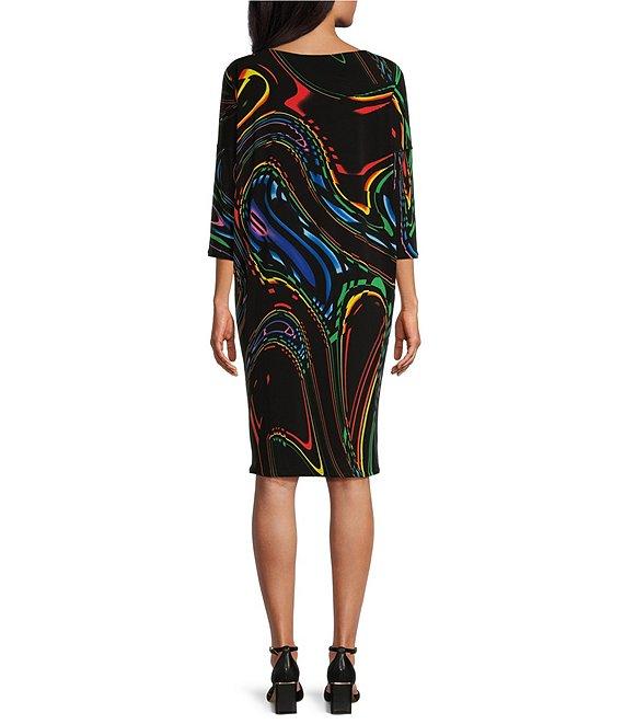 Eva Varro Knit Abstract Swirl Boat Neck 3/4 Sleeve Dropped Shoulder Dress Product Image