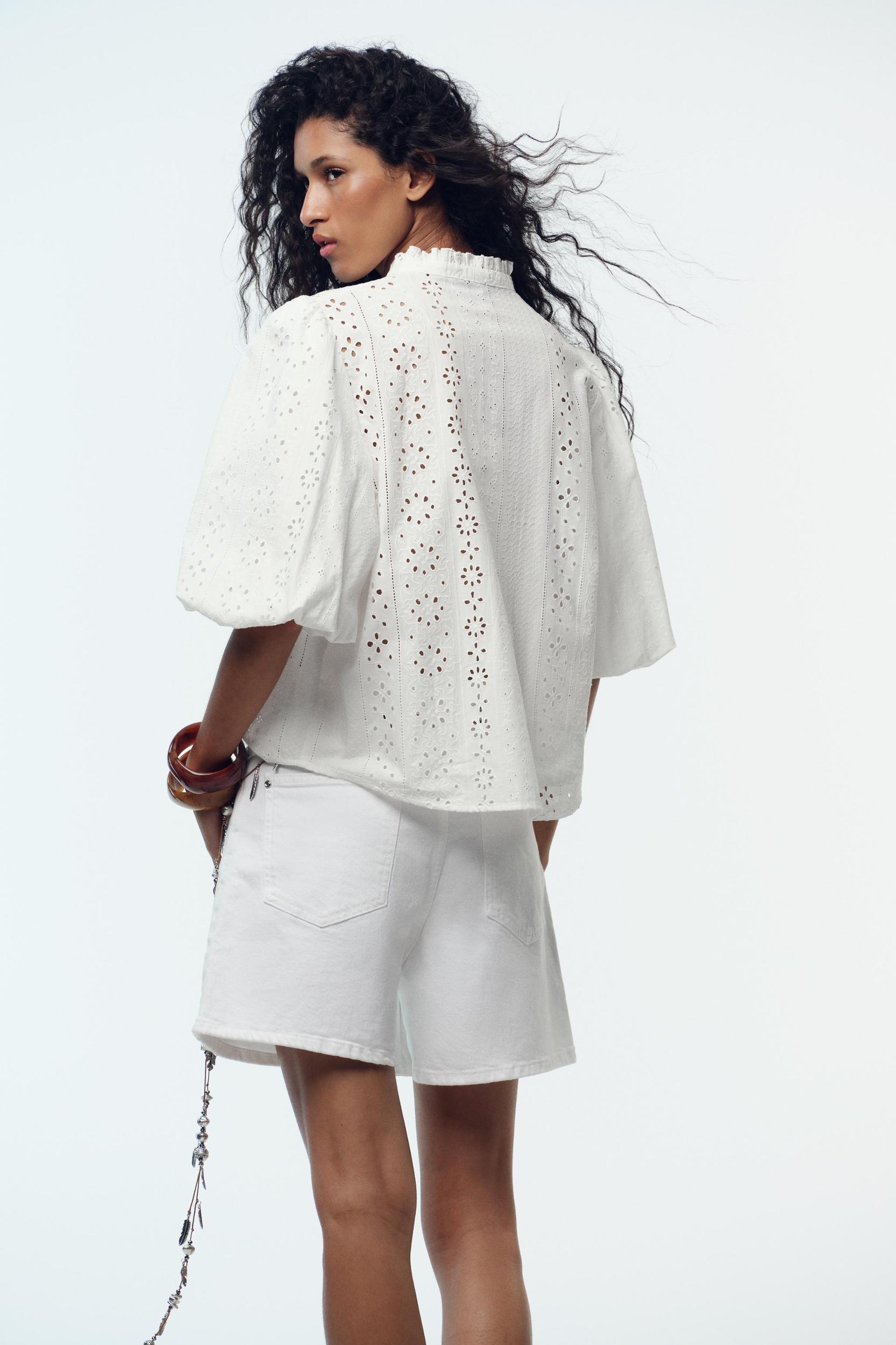 PUFF SLEEVE SHIRT WITH PERFORATED EMBROIDERY Product Image