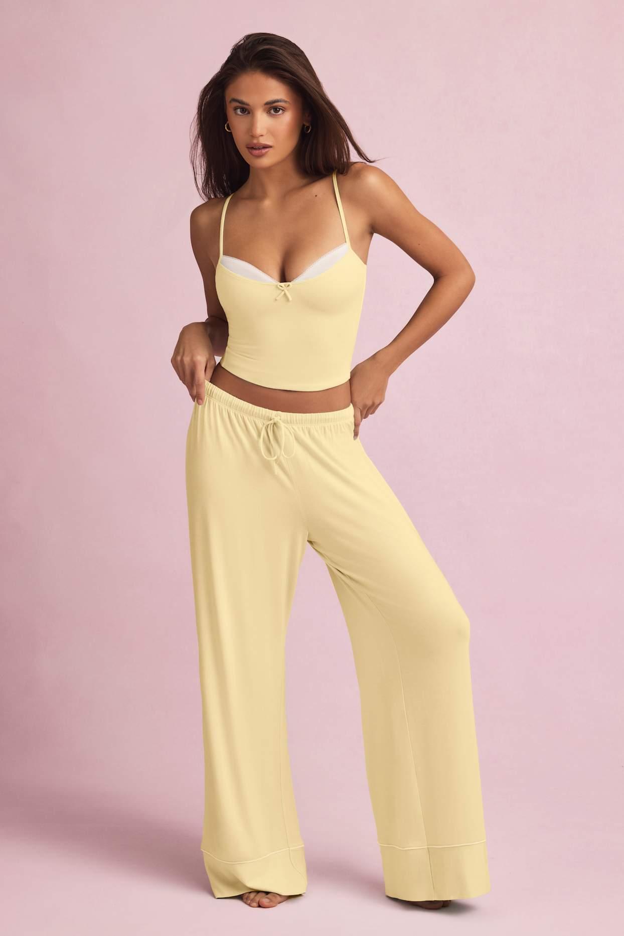 Modal Mid-Rise Pyjama Trousers in Pastel Yellow Product Image