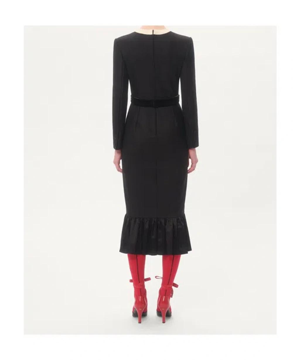 VALENTINO Virgin Wool Midi Dress With Bows In Black Product Image