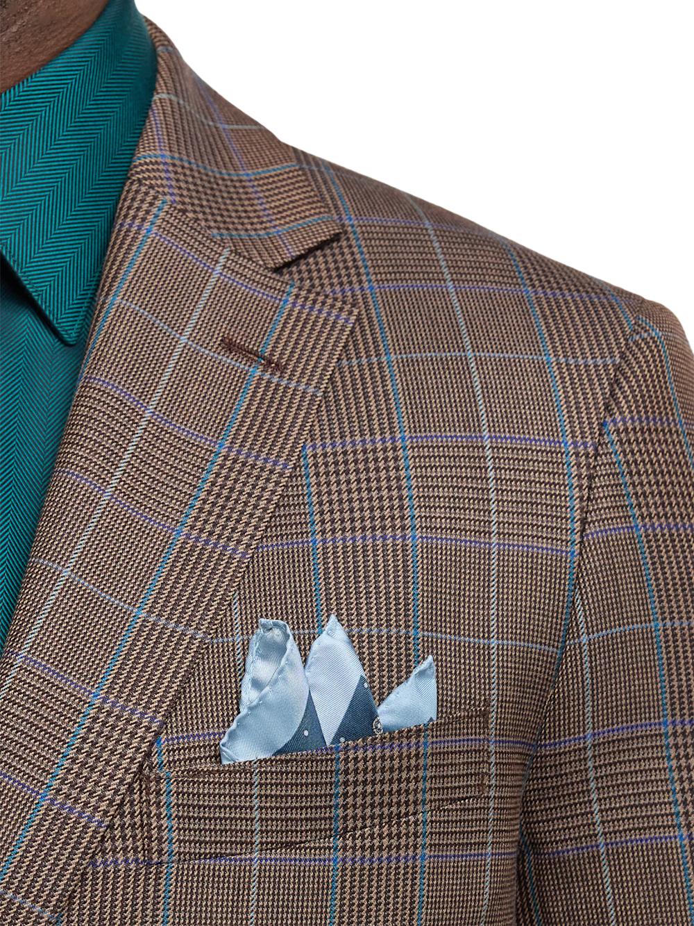 Wool Blend Plaid Single Breasted Notch Lapel Suit Jacket - Brown/blue Product Image