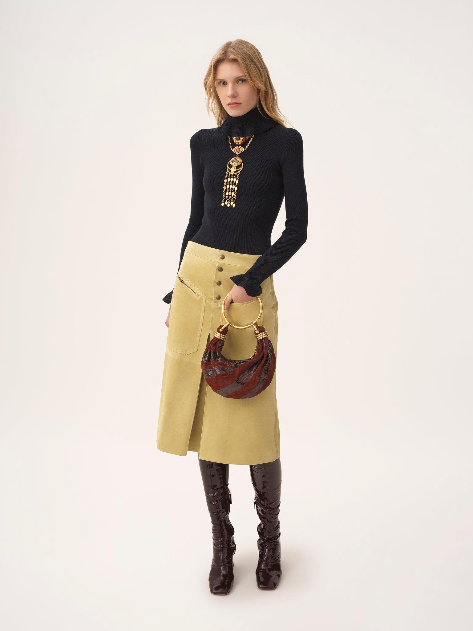 Knee-length skirt in suede Product Image